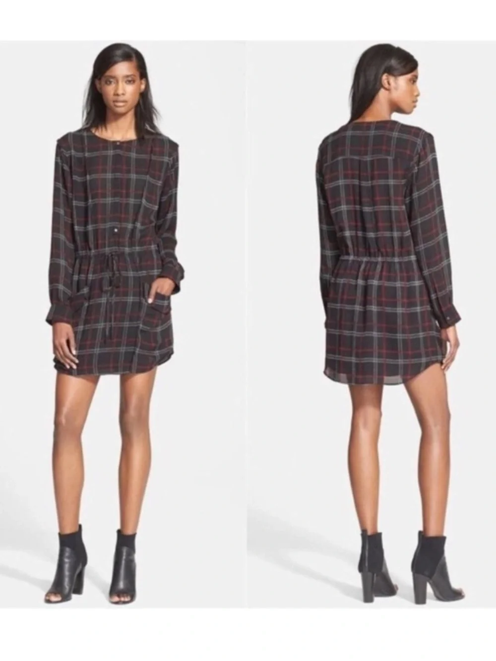 A.L.C. 100% Silk Plaid Dress Long Sleeve Dark Academia Collegiate Simona 10